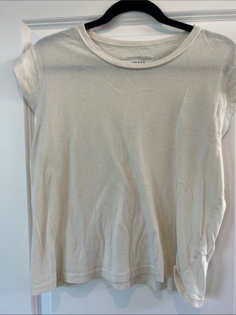 The Great,  Neutral Crewneck Tee in Cream